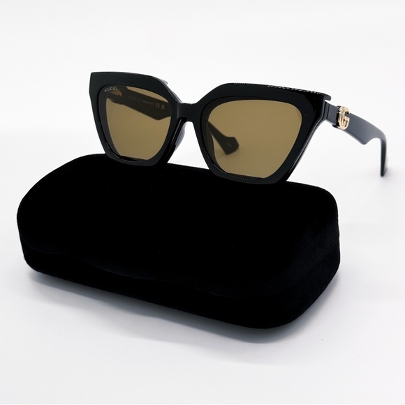 NEW GUCCI GG1542S 001 CAT EYE BLACK BROWN/CLEAR WOMEN SUNGLASSES GUCCI - Picture 4 of 16